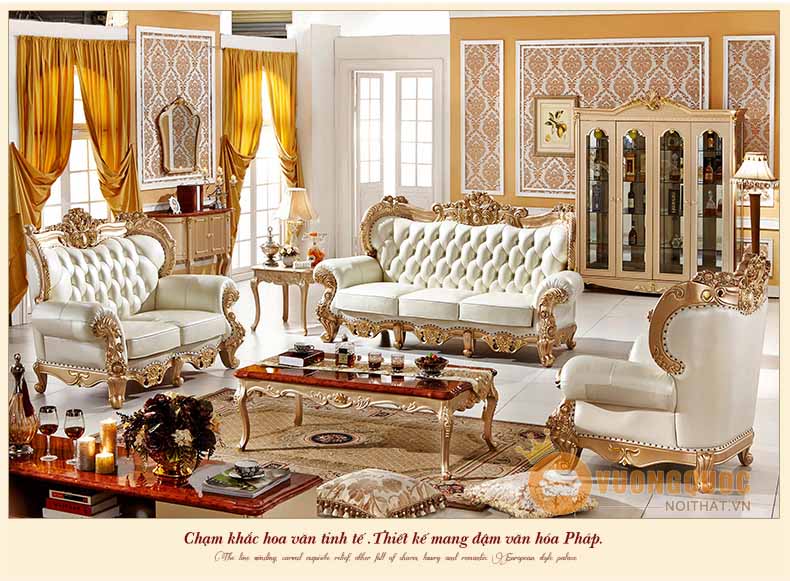 Bộ sofa phòng khách tân cổ điển phong cách Hoàng Gia