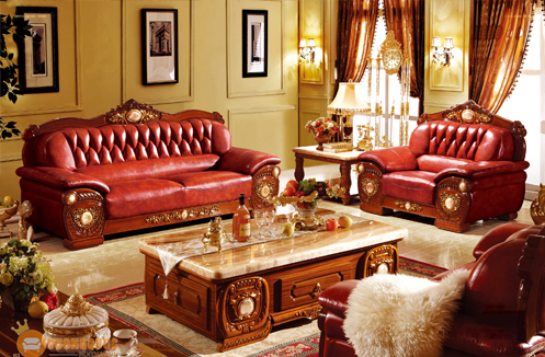 Bộ ghế sofa phòng khách cổ điển sắc đỏ tinh tế sang trọng