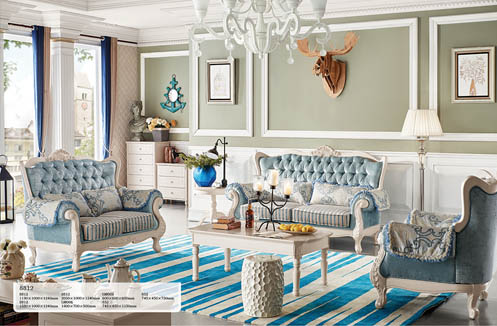Ghế sofa phòng khách tân cổ điển màu xanh hoàn mỹ