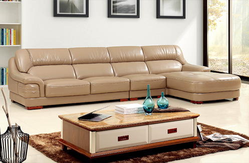 Bộ sofa phòng khách màu da hình chữ L quý phái