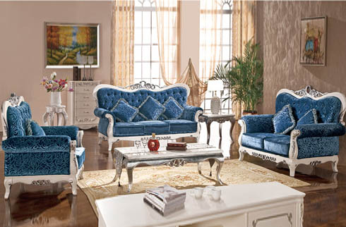 Sofa phòng khách hoàng gia màu xanh tân cổ điển