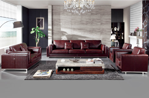 Bộ sofa phòng khách nhà ống màu nâu đỏ kiểu dáng quý tộc