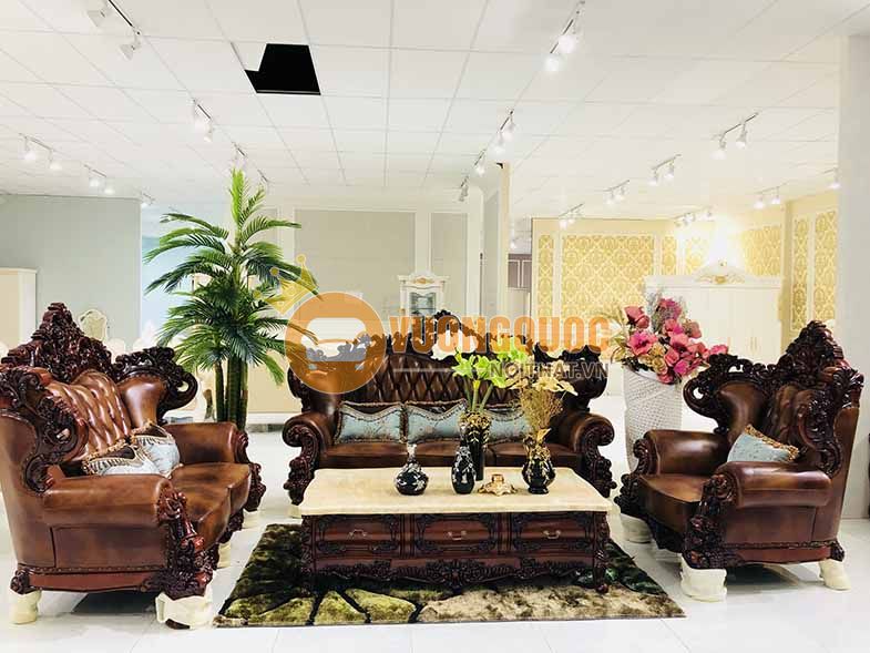 Sofa phòng khách cổ điển màu nâu sang trọng