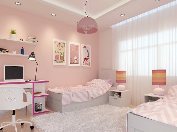Trang trí phòng ngủ màu hồng - trắng tinh tế
