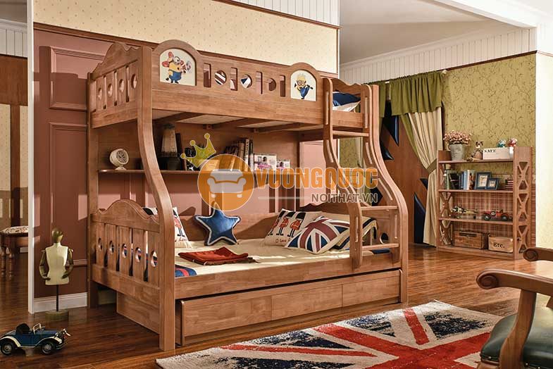 Mẫu giường tầng hiện đại làm bằng gỗ phù hợp cho cả trẻ nhỏ và người lớn 