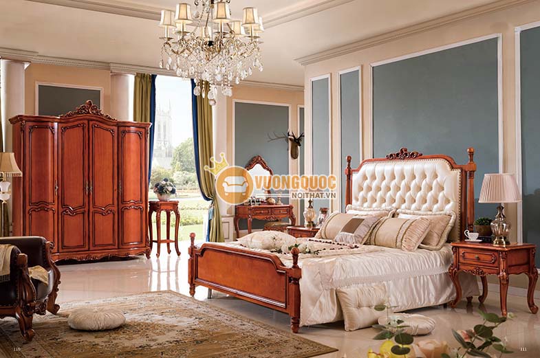 Mẫu giường làm bằng gỗ tự nhiên phong cách tân cổ điển 