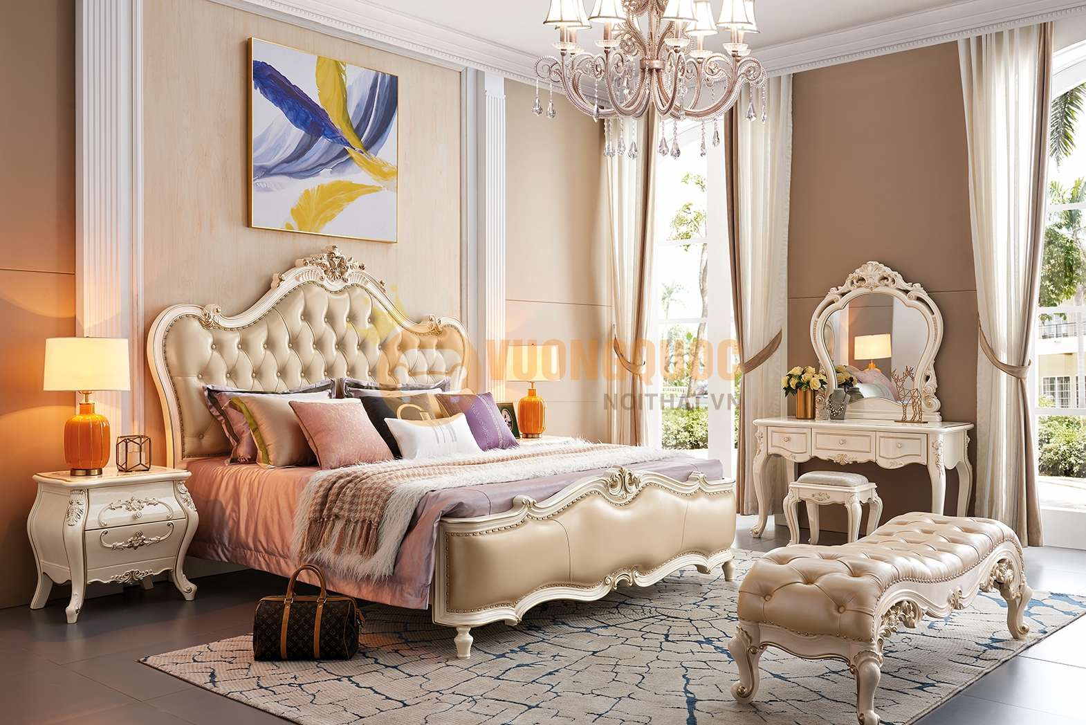 Mẫu giường gỗ đẹp nhất 2022 phong cách tân cổ điển