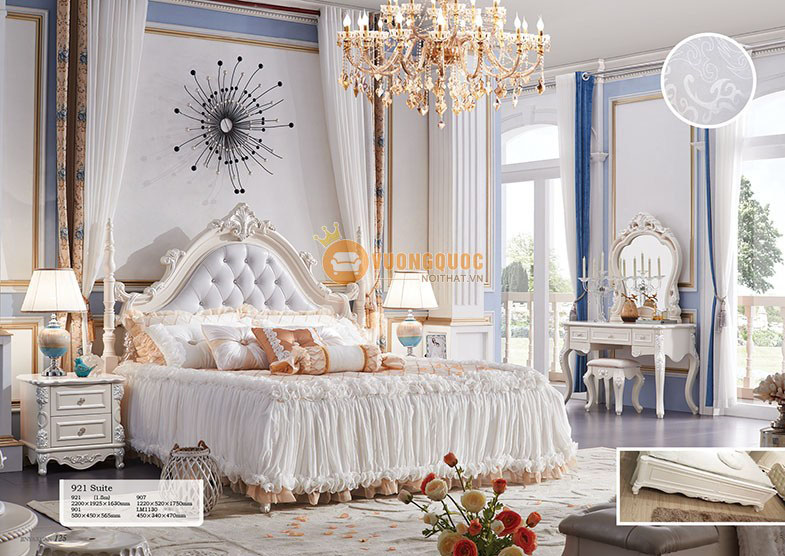 Giường cưới phong cách Châu Âu màu trắng sang trọng 