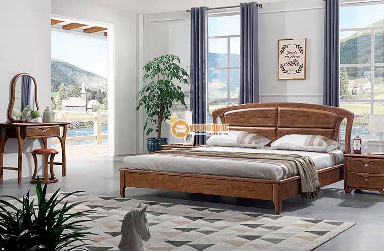 Giường ngủ làm bằng gỗ tự nhiên phong cách hiện đại 