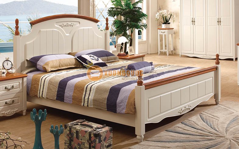 Giường ngủ sử dụng chủ yếu gam màu trắng