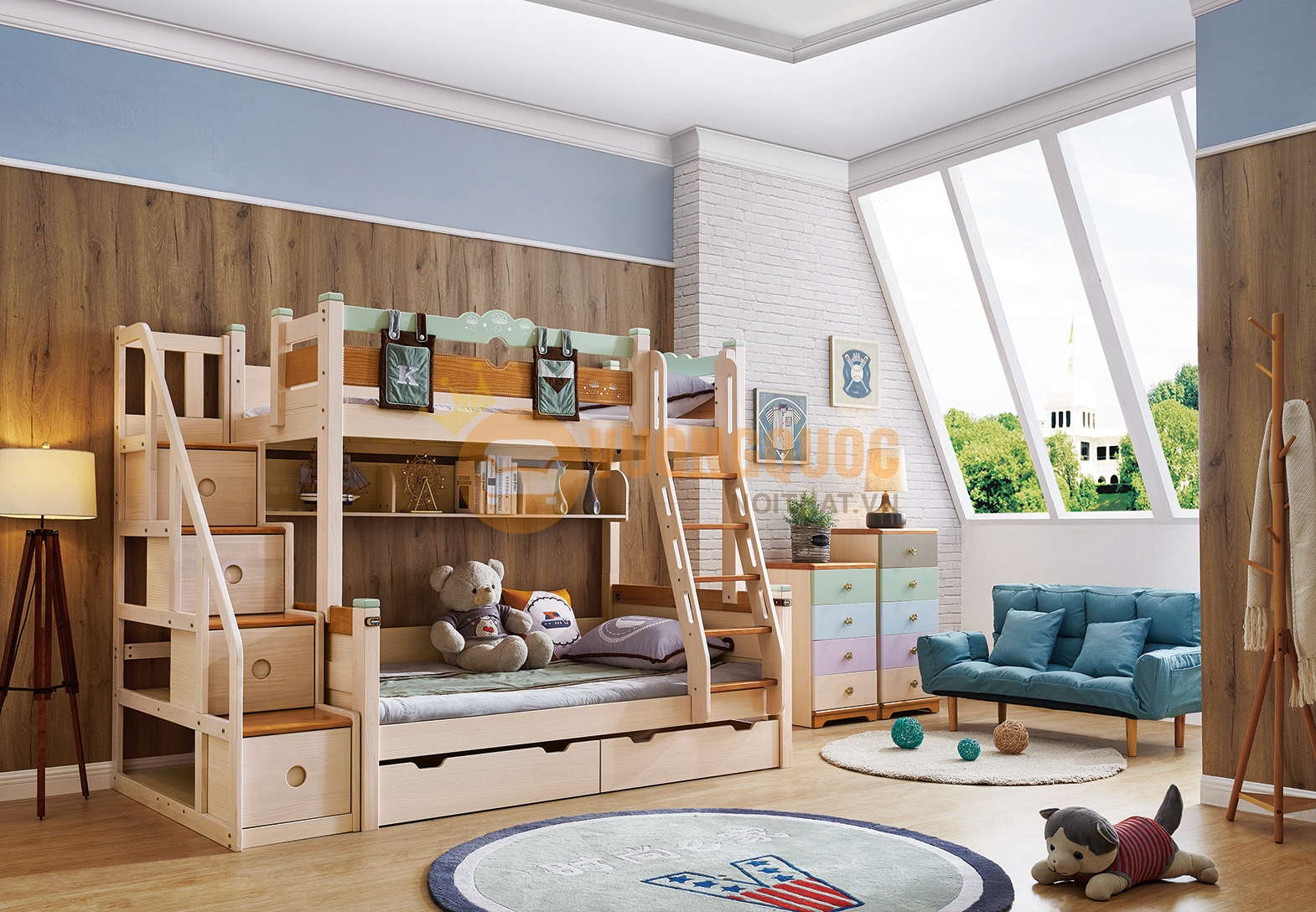 Thiết kế giường tầng bằng gỗ tự nhiên an toàn cho sức khoẻ con người 