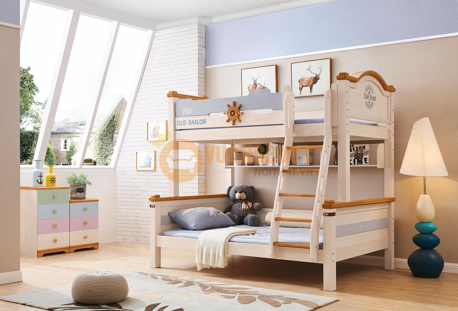 Mẫu giường tầng bằng gỗ cho bé 
