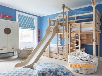 Thiết kế giường tầng có cầu trượt thông minh hiện đại 