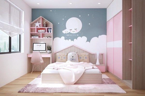 Giấy dán tường phòng ngủ xinh xắn 