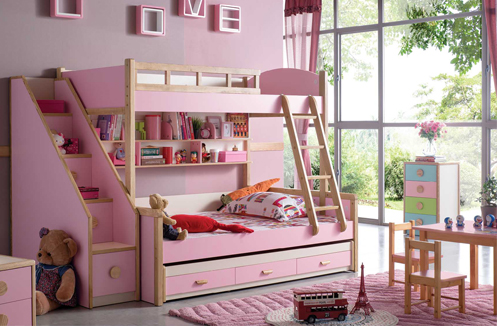 Thiết kế giường ngủ trẻ em màu hồng cực xinh xắn 
