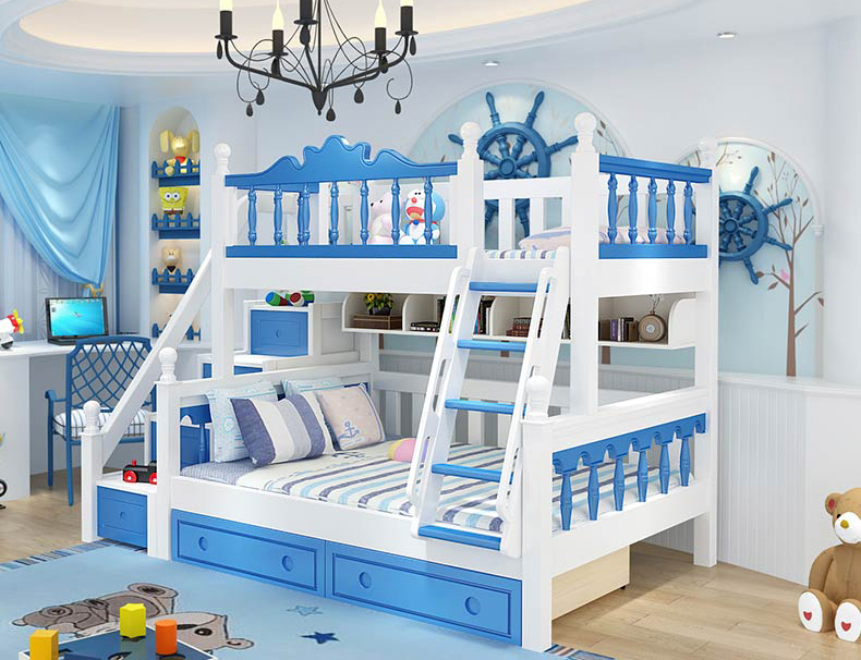 Thiết kế giường tầng cực đẹp cho bé màu xanh 