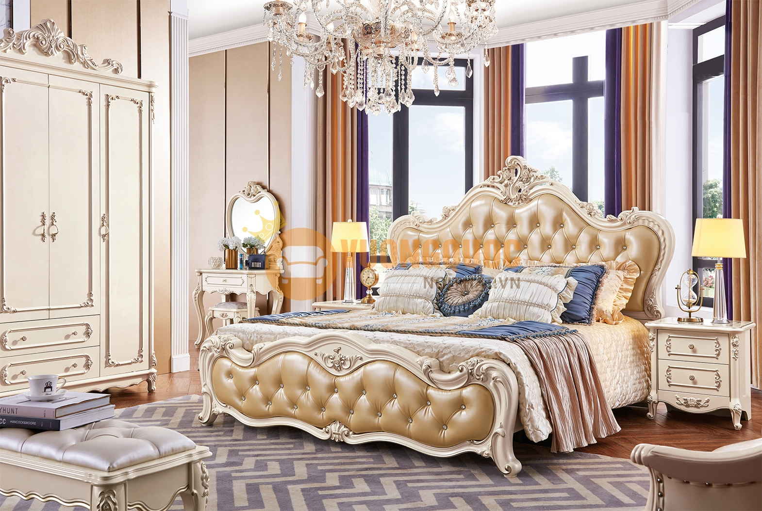 Mẫu giường ngủ gỗ đẹp phong cách tân cổ điển