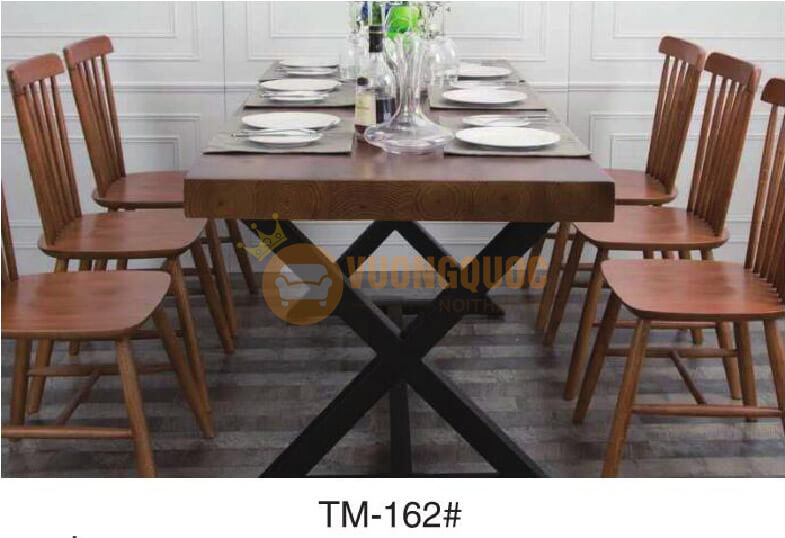 Bàn ghế phòng ăn bằng gỗ chân sắt 