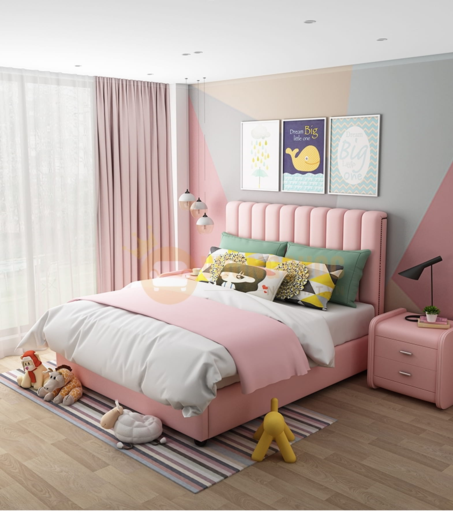 Thiết kế giường ngủ cho bé gái màu hồng xinh xỉu 