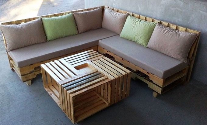 Bàn ghế sofa gỗ phòng khách hiện đại bằng gỗ pallet