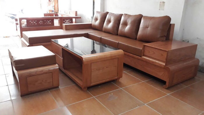 Sofa gỗ cho phòng khách nhỏ chất liệu gỗ hương